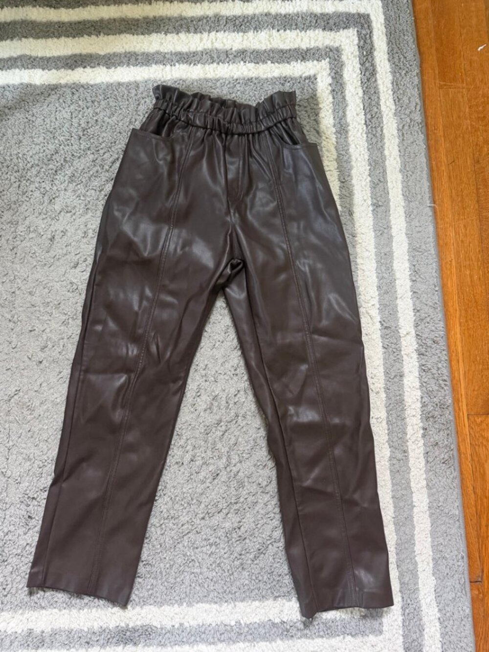 Elan Brown Faux Leather Paperbag Pants Size M